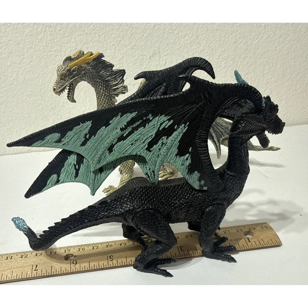 2 Battleing‎ Dragon Figures Medieval Fantasy Toys Posable Moveing Head Legs D&D